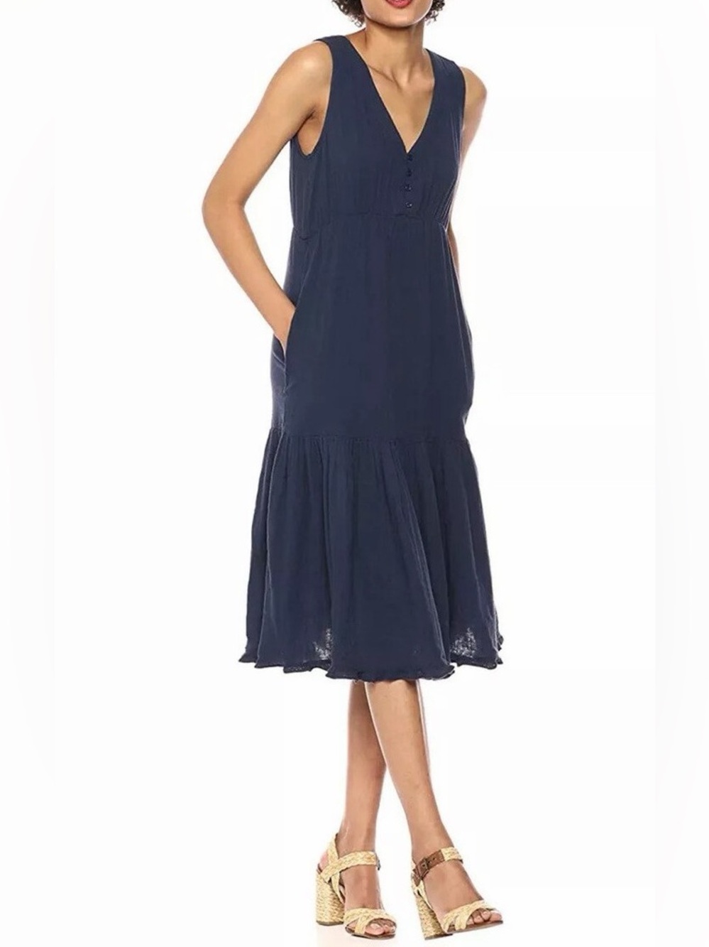 LUCKY BRAND Cotton Gauze Maxi Dress American Navy Sleeveless - Size Small - Picture 10 of 13